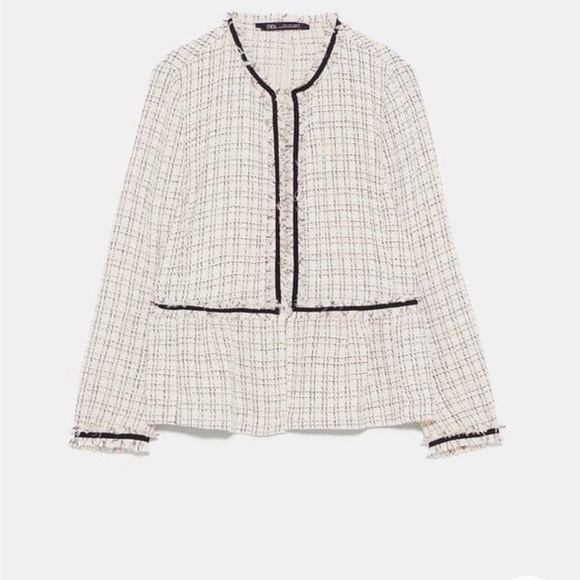 ZARA | NWT SMALL BOUCLE FRINGE TWEED OPEN PEPLUM BLAZER - Picture 2 of 9